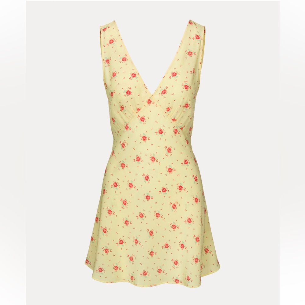 Realisation Par Yellow Mini Dress with Red Floral Prin